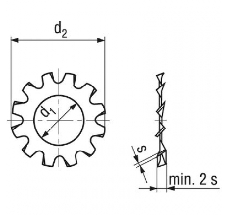 Toothed lock washers, type A, external teeth -761326