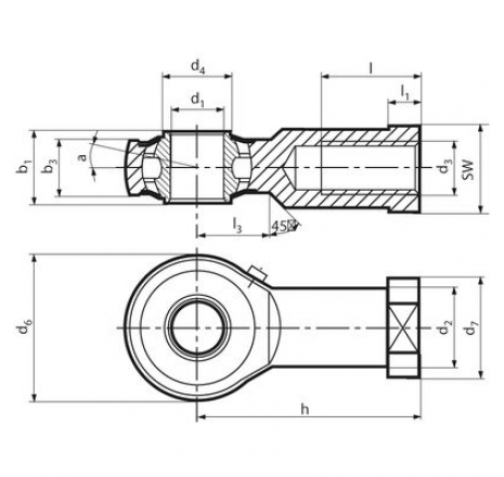 Rod ends Durbal, type BRTFwith integral self-aligning roller bearing, internal thread (right hand thread)-763362
